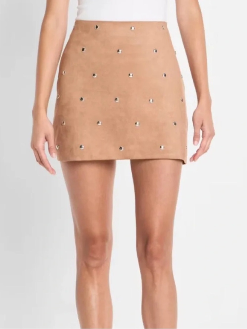 Studded Tan Suede Mini Skirt